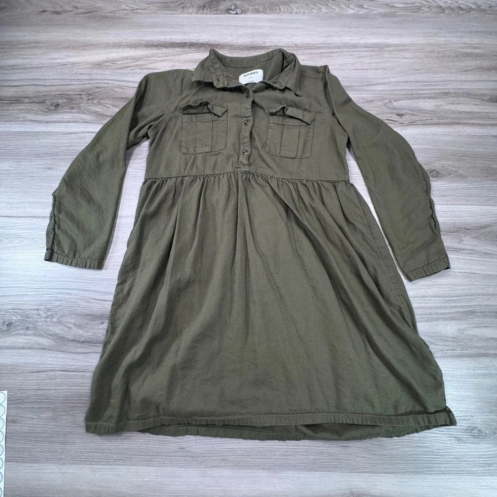 Old Navy Kids‎ Green Long Sleeve Collared Button Front Shirtdress Size L 10-12